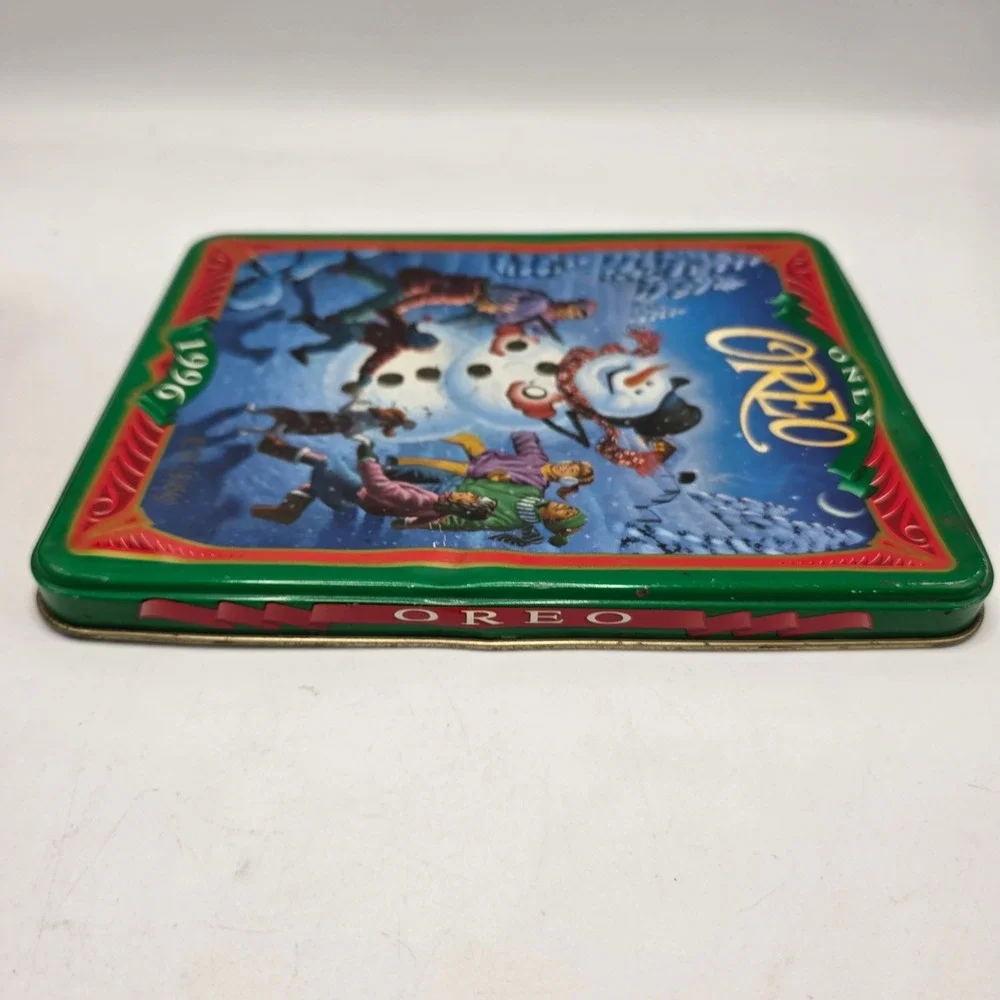 Oreo Cookie Tin 1996 Vintage Winter Snowman Holiday Collectible Metal Storage